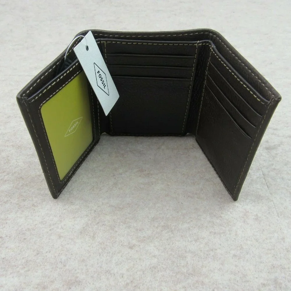Fossil Lufkin Trifold Brown Leather Mens Wallet - Picture 6 of 10